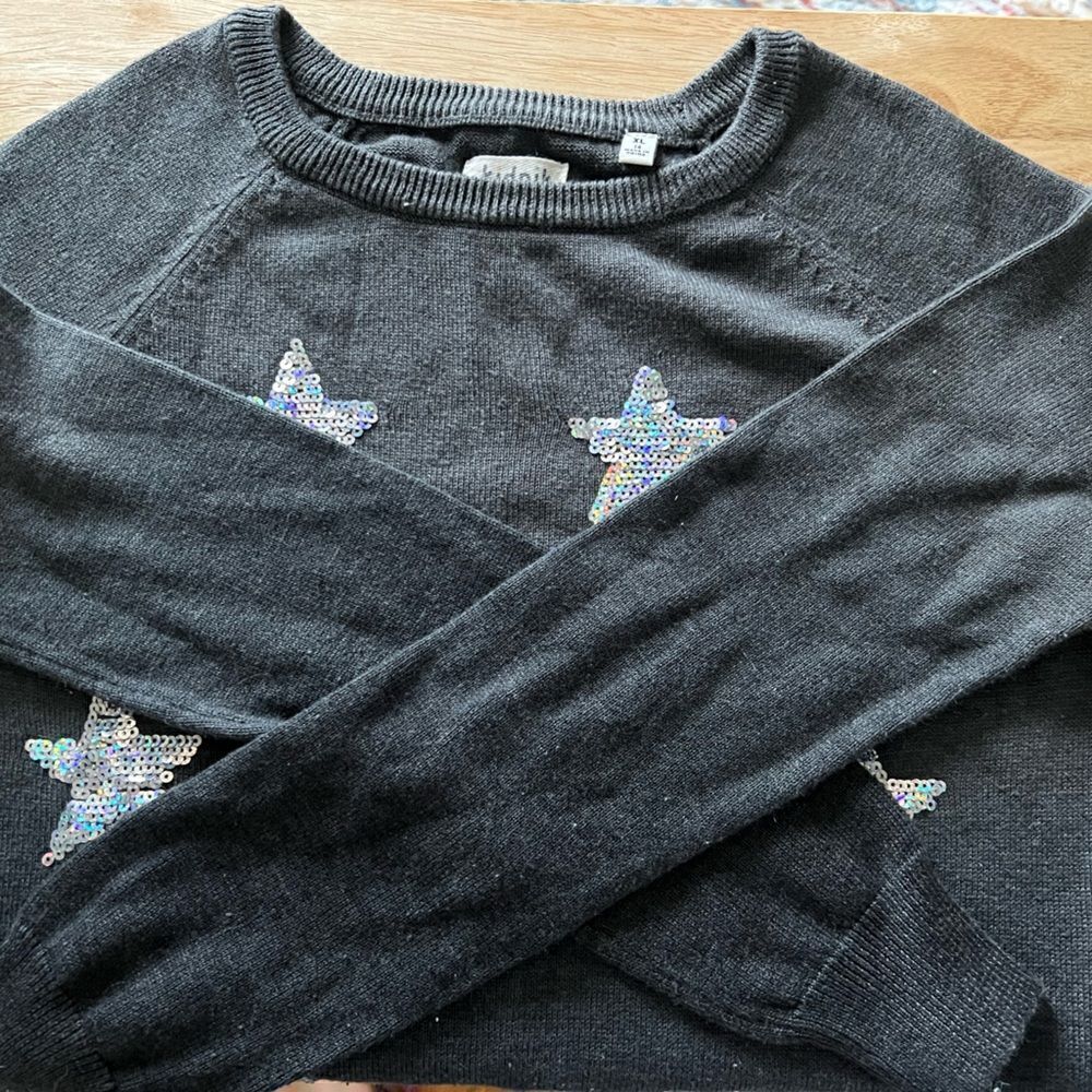 Girls long sleeve sweater with silver sequin star detail